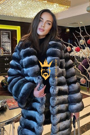 Multicolor women's Genuine Chinchilla Outwear with Real Rex Rabbit Fur | Stylish Shawl Collar Coat - kayibstrore