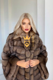 Luxury Tiger-Striped Raccoon Fur Short Coat - Stay Stylish and Warm with Oversized Sleeves - kayibstrore