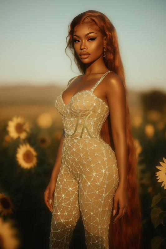 Sparkly diamond lace halter top and pants set