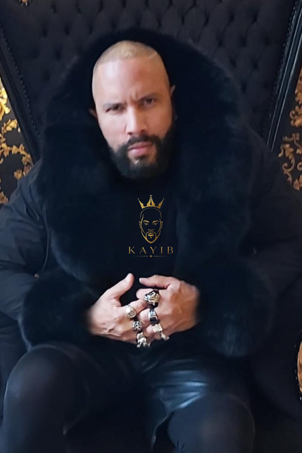 Mens Black Fox Fur Coat 4-In-1 Waterproof