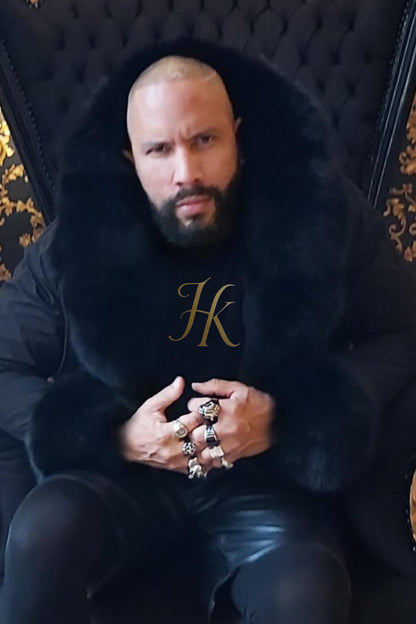 Mens Black Fox Fur Coat 4-In-1 Waterproof