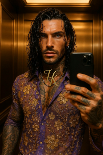 Men’s Luxury Lace Set – Beaded & Sequined Mesh Embroidered Shirt and Pants