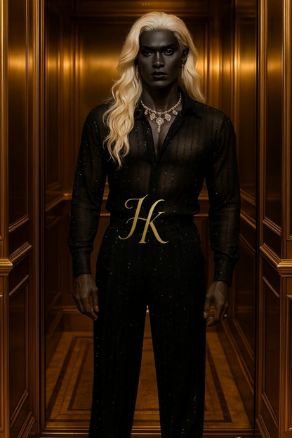 Men’s Premium Lace Set – French Tulle with Sequins & Beaded Embroidery Shirt and Pants