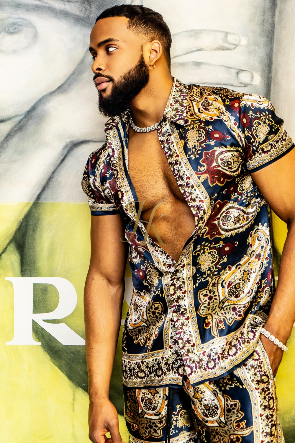 Boho Silk Shirt Set - Festival Outfit, Handmade Men's Fashion - kayibstrore