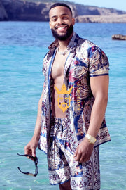 Boho Silk Shirt Set - Festival Outfit, Handmade Men's Fashion - kayibstrore