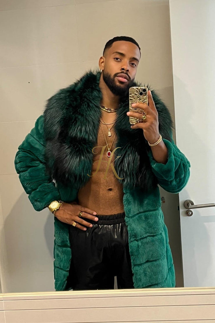 Cappotto Lungo Di Lusso In Pelle Di Coniglio Rex Originale Per Uomo - Collo A Scialle, Personalizzabile