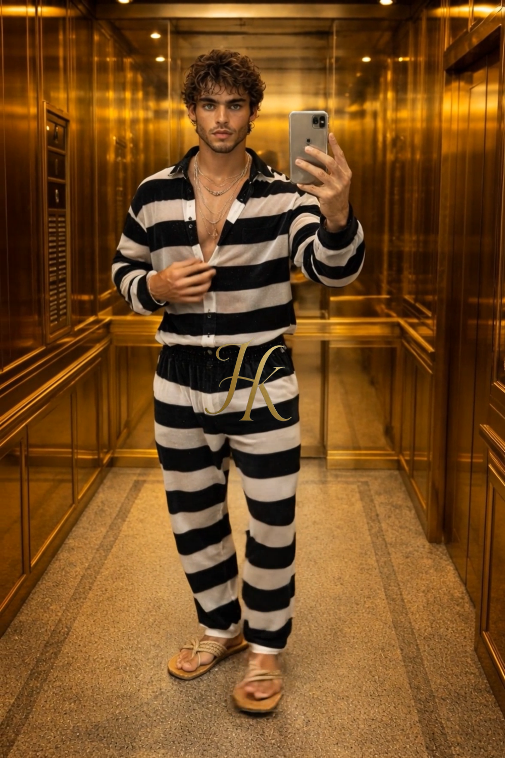 Golden Cheongsam Velvet Set – Men’s Silk & Velvet Shirt and Pants