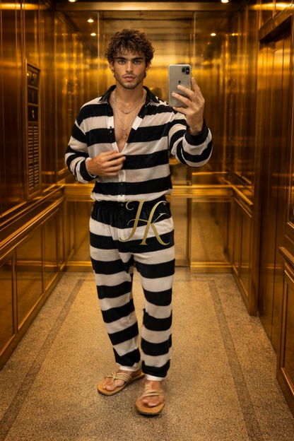 Golden Cheongsam Velvet Set – Men’s Silk & Velvet Shirt and Pants