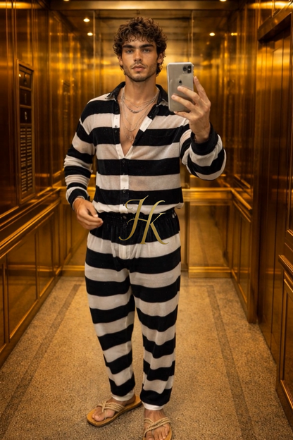 Golden Cheongsam Velvet Set – Men’s Silk & Velvet Shirt and Pants