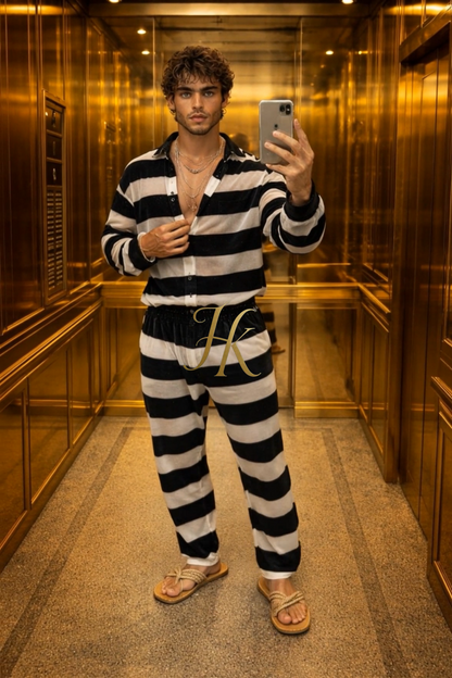 Golden Cheongsam Velvet Set – Men’s Silk & Velvet Shirt and Pants