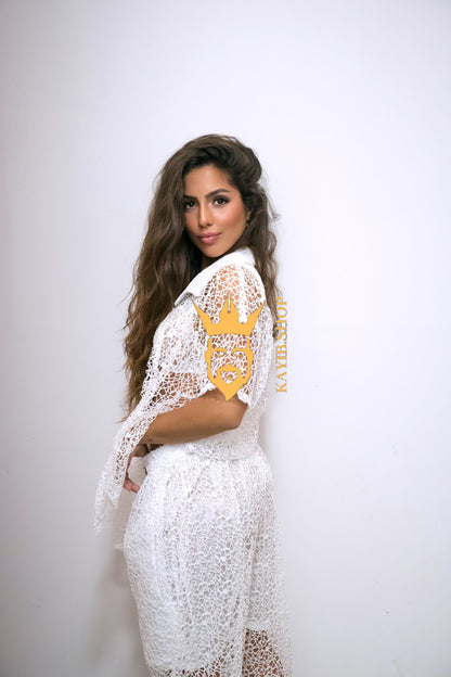 Celestial Lace Elegance Set – Women's Two-Piece (Shirt & Pants) - kayibstrore