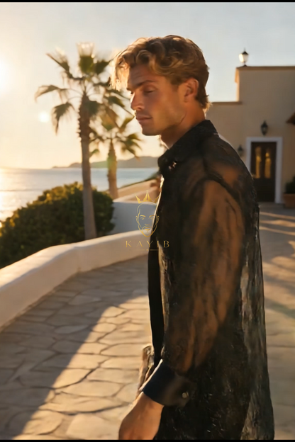 Midnight Noir Lace Set – Luxury Men’s Shirt & Pants