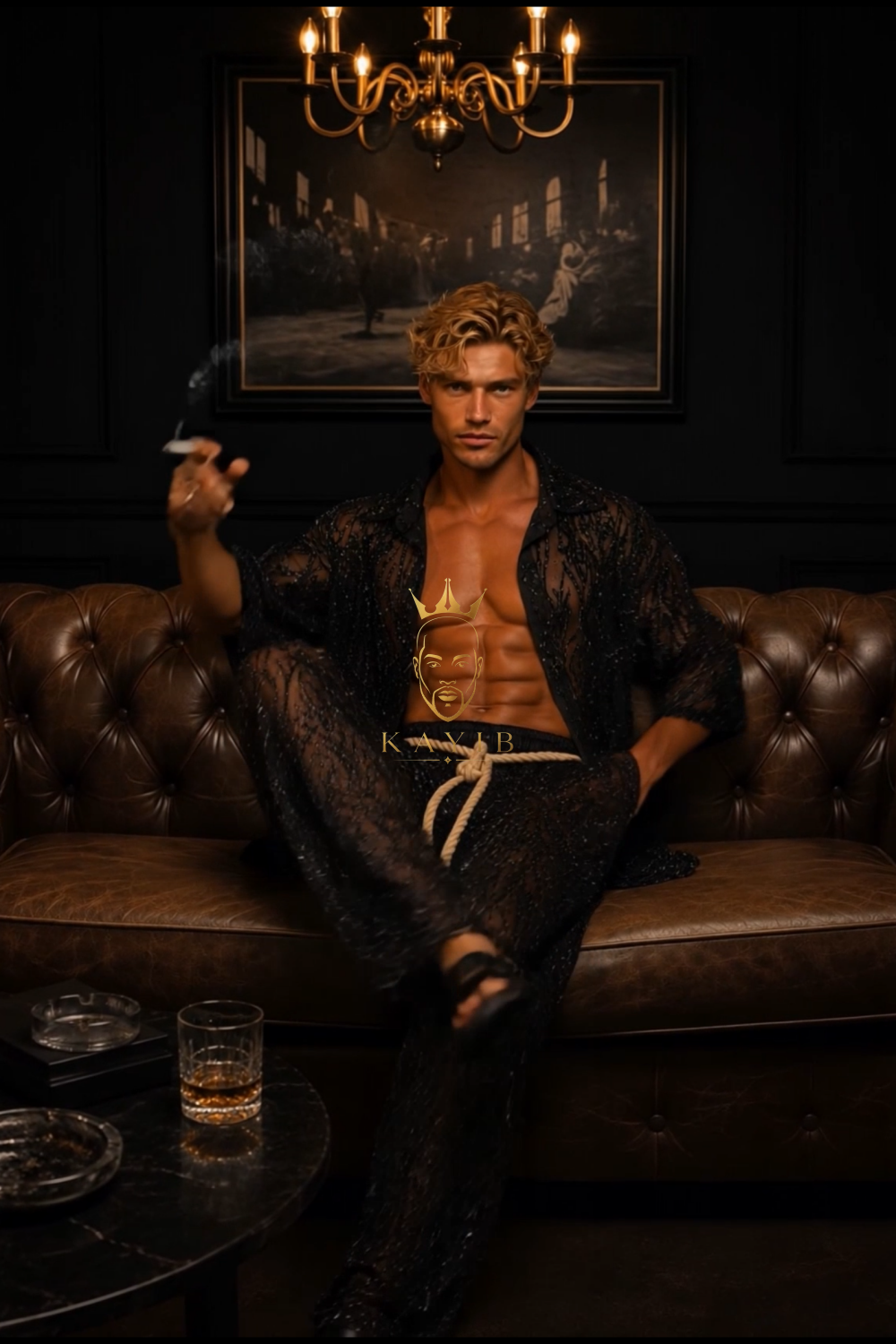 Midnight Noir Lace Set – Luxury Men’s Shirt & Pants