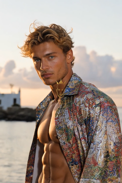 Mosaic Riviera Lace Set – Luxury Men’s Embroidered Shirt & Pants