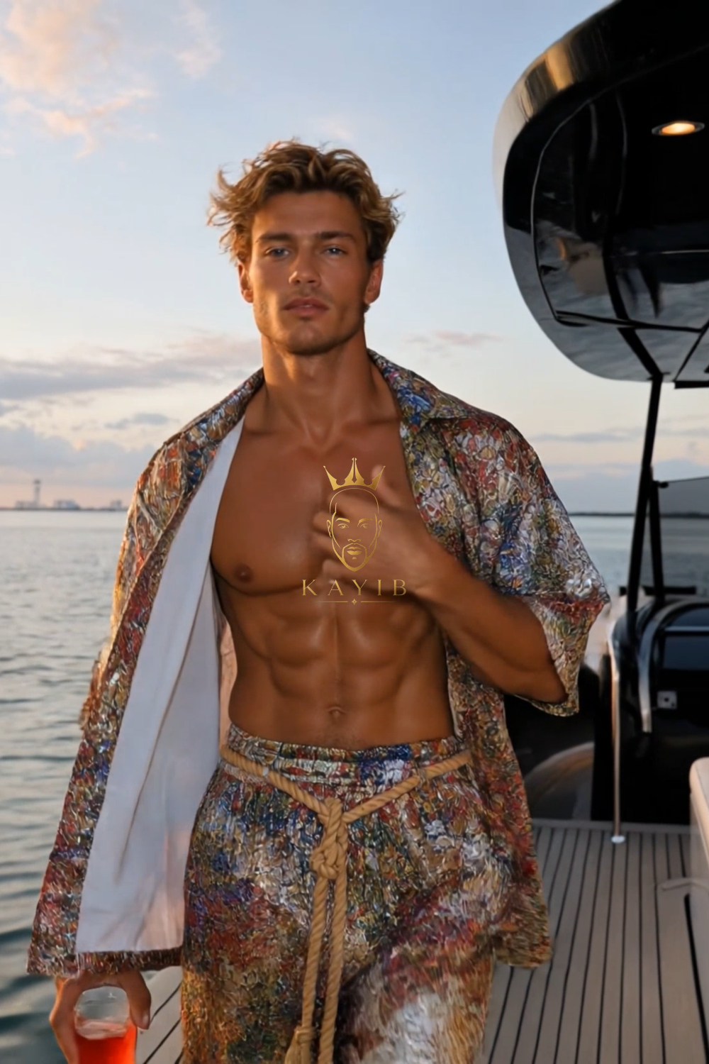 Mosaic Riviera Lace Set – Luxury Men’s Embroidered Shirt & Pants