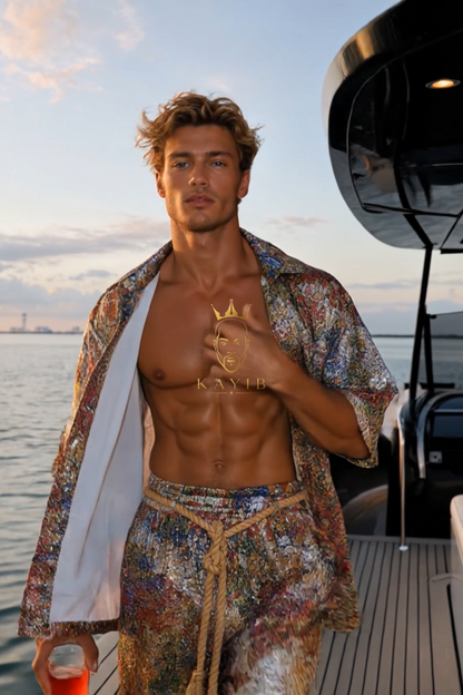 Mosaic Riviera Lace Set – Luxury Men’s Embroidered Shirt & Pants