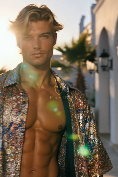 Mosaic Riviera Lace Set – Luxury Men’s Embroidered Shirt & Pants