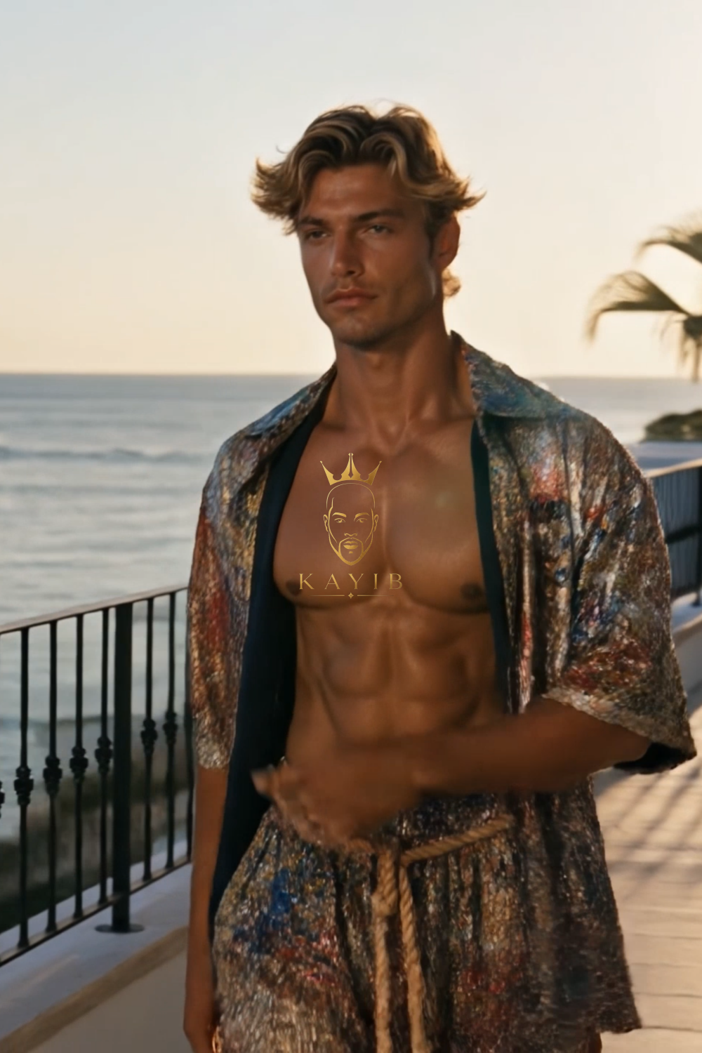 Mosaic Riviera Lace Set – Luxury Men’s Embroidered Shirt & Pants