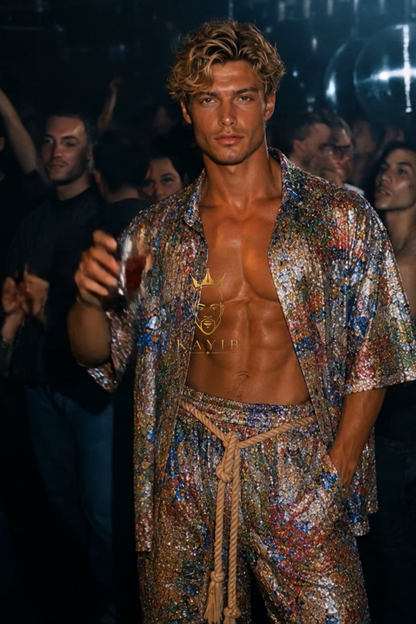 Mosaic Riviera Lace Set – Luxury Men’s Embroidered Shirt & Pants