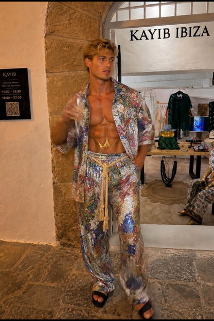 Mosaic Riviera Lace Set – Luxury Men’s Embroidered Shirt & Pants