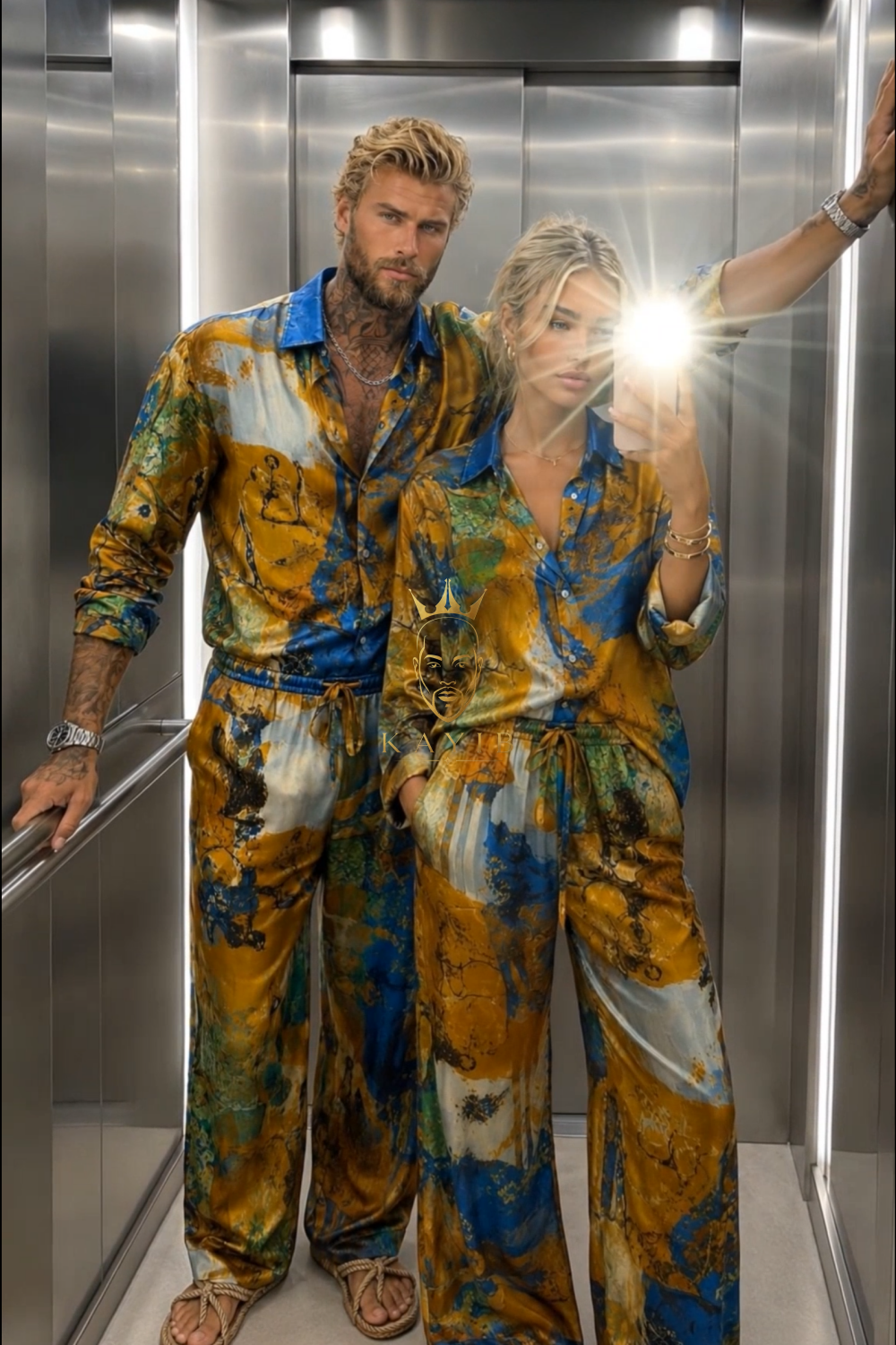 Couple Silk Outfit Set – Luxury Summer Fashion for Him & Her - kayibstrore