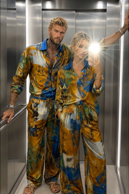Couple Silk Outfit Set – Luxury Summer Fashion for Him & Her - kayibstrore