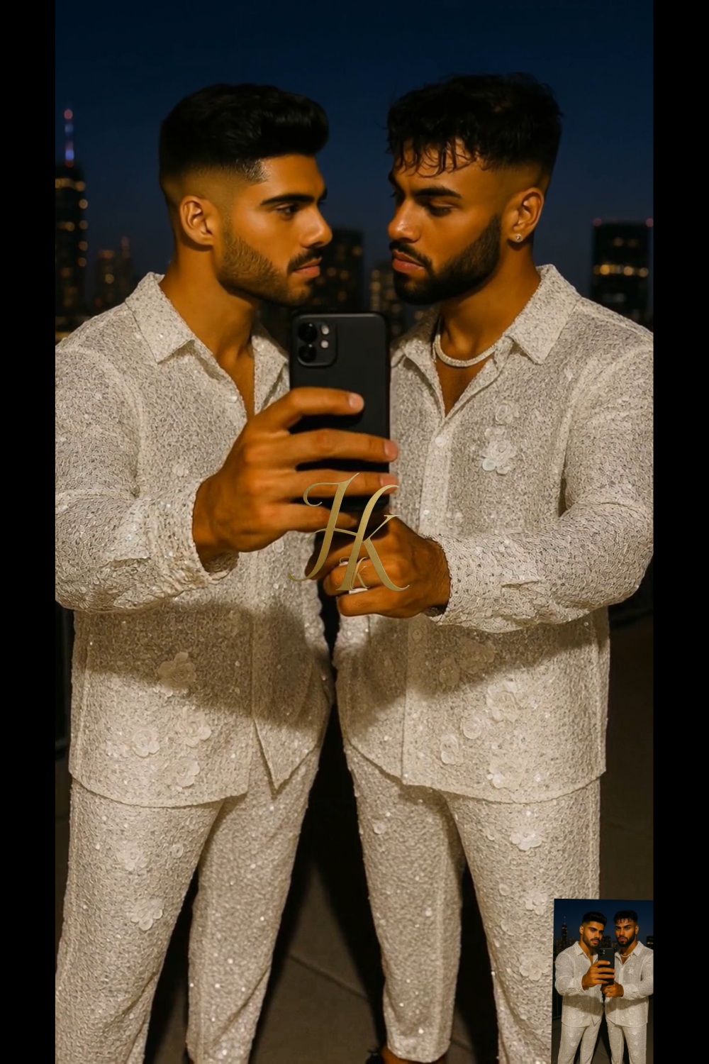 Men’s Luxury French Embroidered Lace Set – Handmade Pearls & Sequins Tulle Shirt and Pants