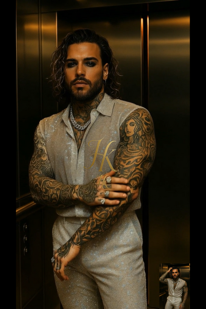 Men’s Premium Embroidered Lace Set – Handmade Beaded Net Fabric with Sequins