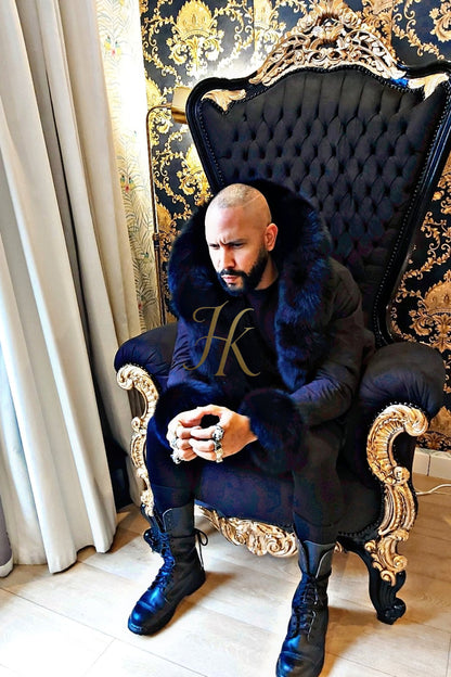 Mens Black Fox Fur Coat 4-In-1 Waterproof