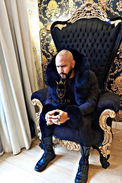 Mens Black Fox Fur Coat 4-In-1 Waterproof