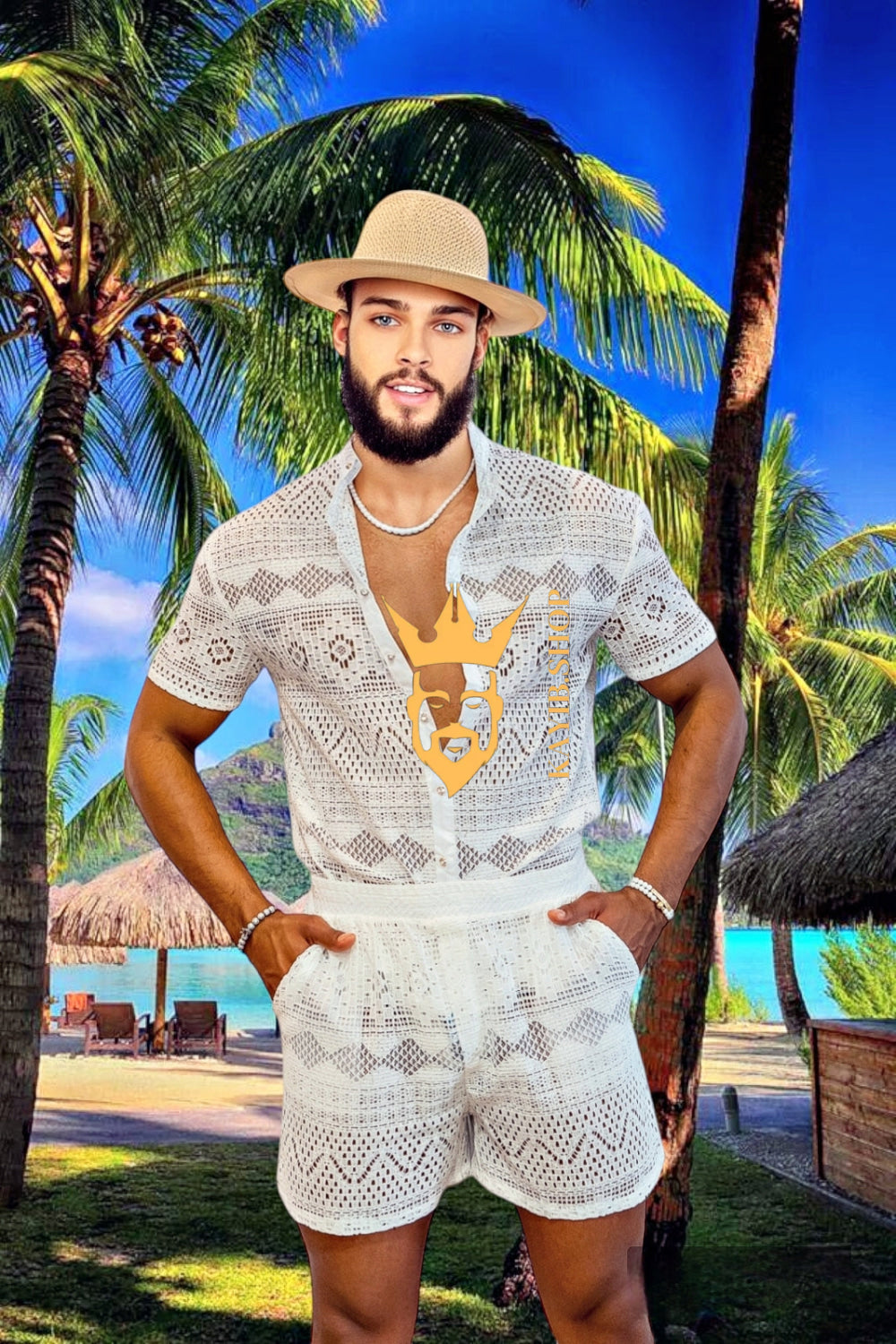 Summer Luxurious Men's White Shirt and Shorts Set - Elevate Your Summer Style - Perfect for Any Occasion - kayibstrore