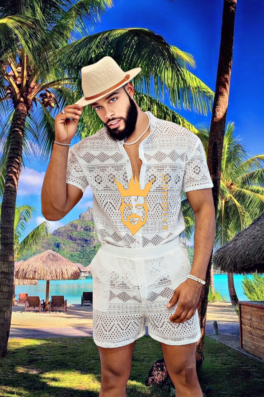 Summer Luxurious Men's White Shirt and Shorts Set - Elevate Your Summer Style - Perfect for Any Occasion - kayibstrore