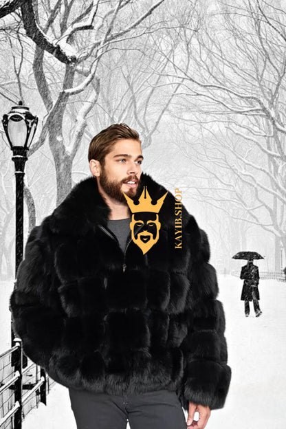 Luxury Black Fox Fur Parka for Men: Embrace Winter in Style - kayibstrore