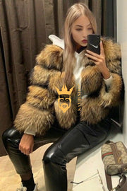Raccoon Fur Short Coat - Stay Stylish and Warm with Oversized Sleeves - 100% Real Fur Luxury - kayibstrore
