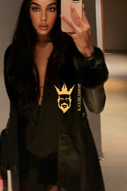 Women's Faux Leather Long Coat Jacket with Faux Fur Collar - Luxurious Elegance for Every Occasion - kayibstrore