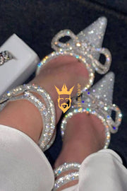 Sparkle and Shine with Glitter Rhinestones Women Pumps - Shop Now for Stunning Crystal Bowknot Heels! - kayibstrore