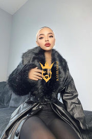Women's Faux Leather Long Coat Jacket with Faux Fur Collar - Luxurious Elegance for Every Occasion - kayibstrore