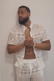 Luxurious Men's White Shirt and Shorts Set - Elevate Your Summer Style - Perfect for Any Occasion