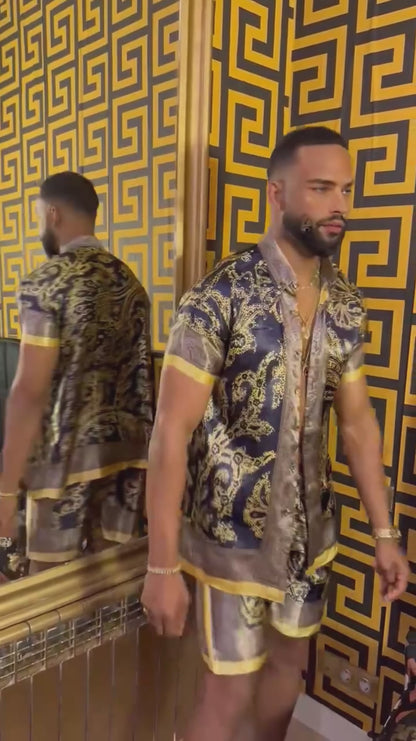 Luxurious Barocco Print Set - The Ultimate Summer Silk Outfit for Men