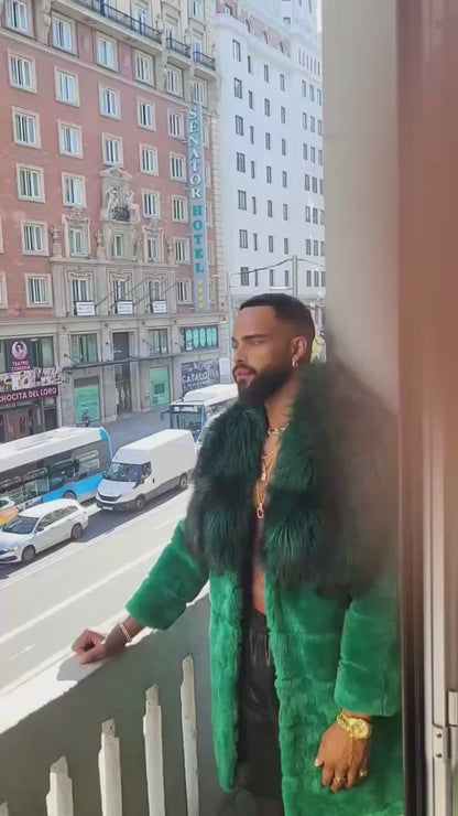 Handmade Luxury Winter Men's Rex Rabbit Fur Coat with Super Large Raccoon Collar - Premium Fashion coat