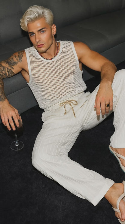Men’s Summer Crochet Set – Cotton Tank Top & Matching Pants