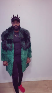 Luxury Winter Men's Rex Rabbit Fur Coat with Super Large Raccoon Collar - Premium Fashion Outerwear