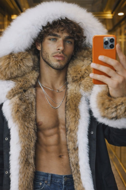 <transcy>Parka impermeable para hombre, chaqueta de invierno, nueva moda, abrigo largo de piel de conejo, Parkas para hombre, prendas de vestir exteriores de piel de zorro natural, ropa de calle</transcy>