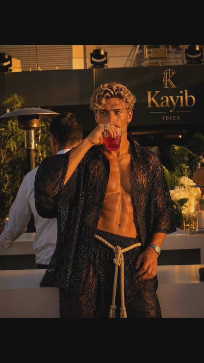 Midnight Noir Lace Set – Luxury Men’s Shirt & Pants