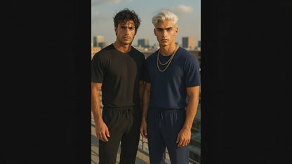 Men’s Summer Cotton Set – T-Shirt & Pants Two-Piece Outfit