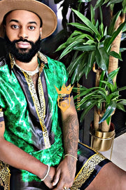 2 Piece Mens Silk/Satin Shirt Shorts/Short Pants Set