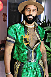 2 Piece Mens Silk/Satin Shirt Shorts/Short Pants Set