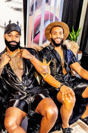 Black Mens Satin Silk Set 2Pcs