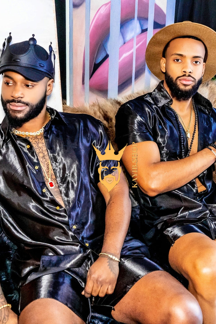 Black Mens Satin Silk Set 2Pcs