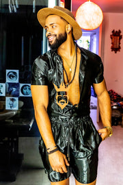 Black Mens Satin Silk Set 2Pcs